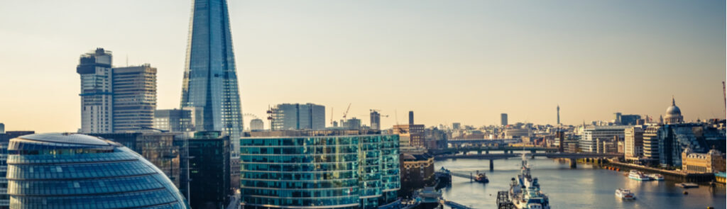 An aerial view of the Thames and London.