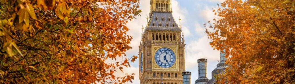 Elizabeth Tower, London, in autumn.