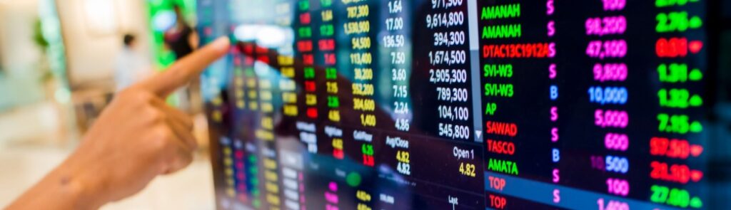 A screen displaying stock market data.