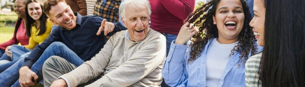 A multigenerational, diverse group of friends