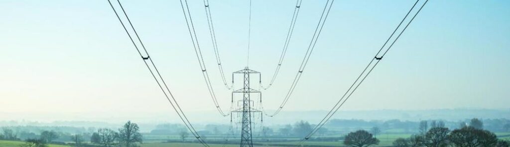 Power lines in Kent, UK.
