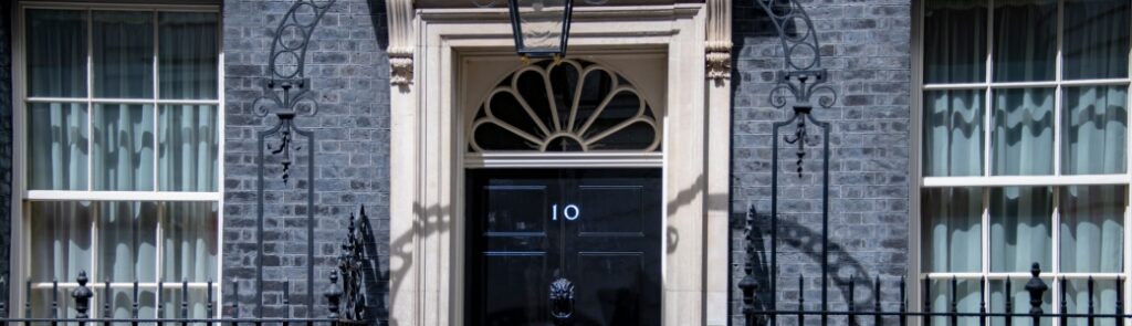 The outside of 10 Downing Street.