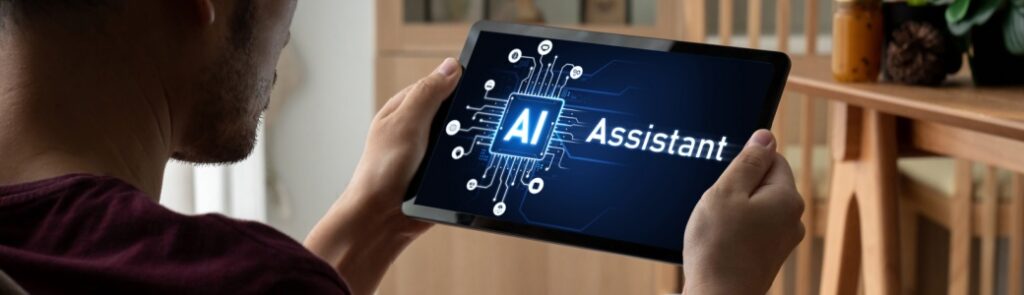 Someone using an AI assistant on a tablet.